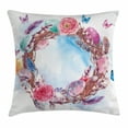 thumbnail image 1 of Spring Throw Pillow Cushion Cover, Floral Wreath with Branches Butterflies Feathers Happy Harvest Season Watercolor Art, Decorative Square Accent Pillow Case, 20 X 20 Inches, Multicolor, by Ambesonne, 1 of 2
