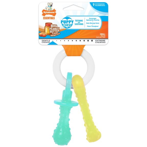 Nylabone Puppy Teething Pacifier Flexible Chew Toy, Multicolor, Peanut Butter Flavor, SM