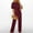 Wine, variant on Summer 2024 women jumpsuit dressy Fall/Winter Solid Color Short Sleeved Crewneck Jumpsuit With Belt Jumpsuit