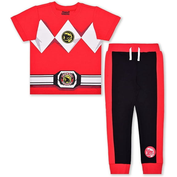 Power Rangers Red Ranger Boys 2 Piece Roleplay Short Sleeve Jogger Set, 4-10