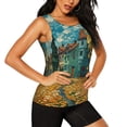 thumbnail image 2 of Zufioo Impressionist Village Sky Print Women's Vest, Sleeveless Quick-drying Sports T-shirt, Suitable for Yoga, Running, Fitness-XX-Large, 2 of 7