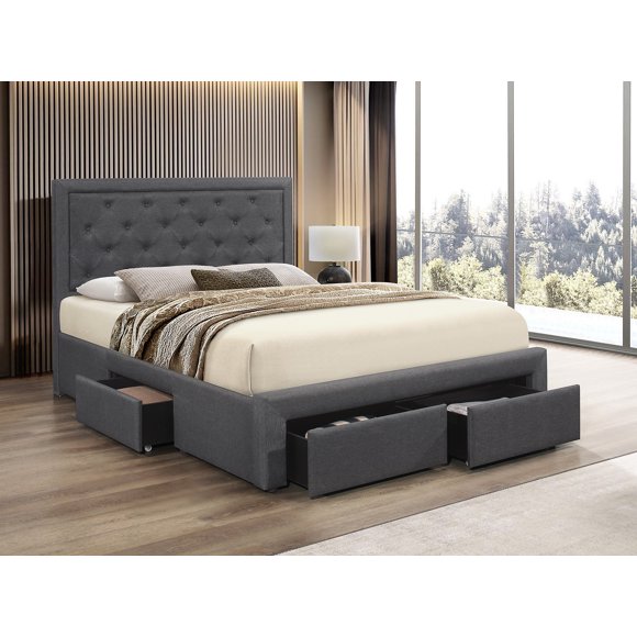 Platform tufted headboard in dark grey - King
