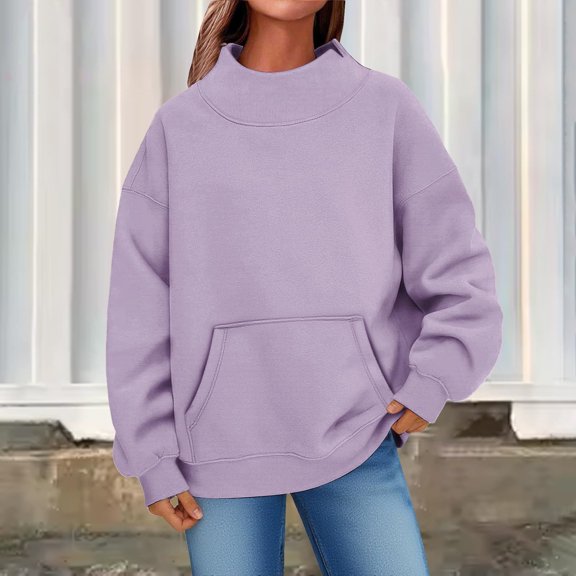 jobturf Oversized Sweatshirts for Women Mock Neck Sweatshirt Casual Soft Fleece Pullover Fall Fashion Long Sleeve Going Out Tops with Front Kangaroo Pocket S-2XL