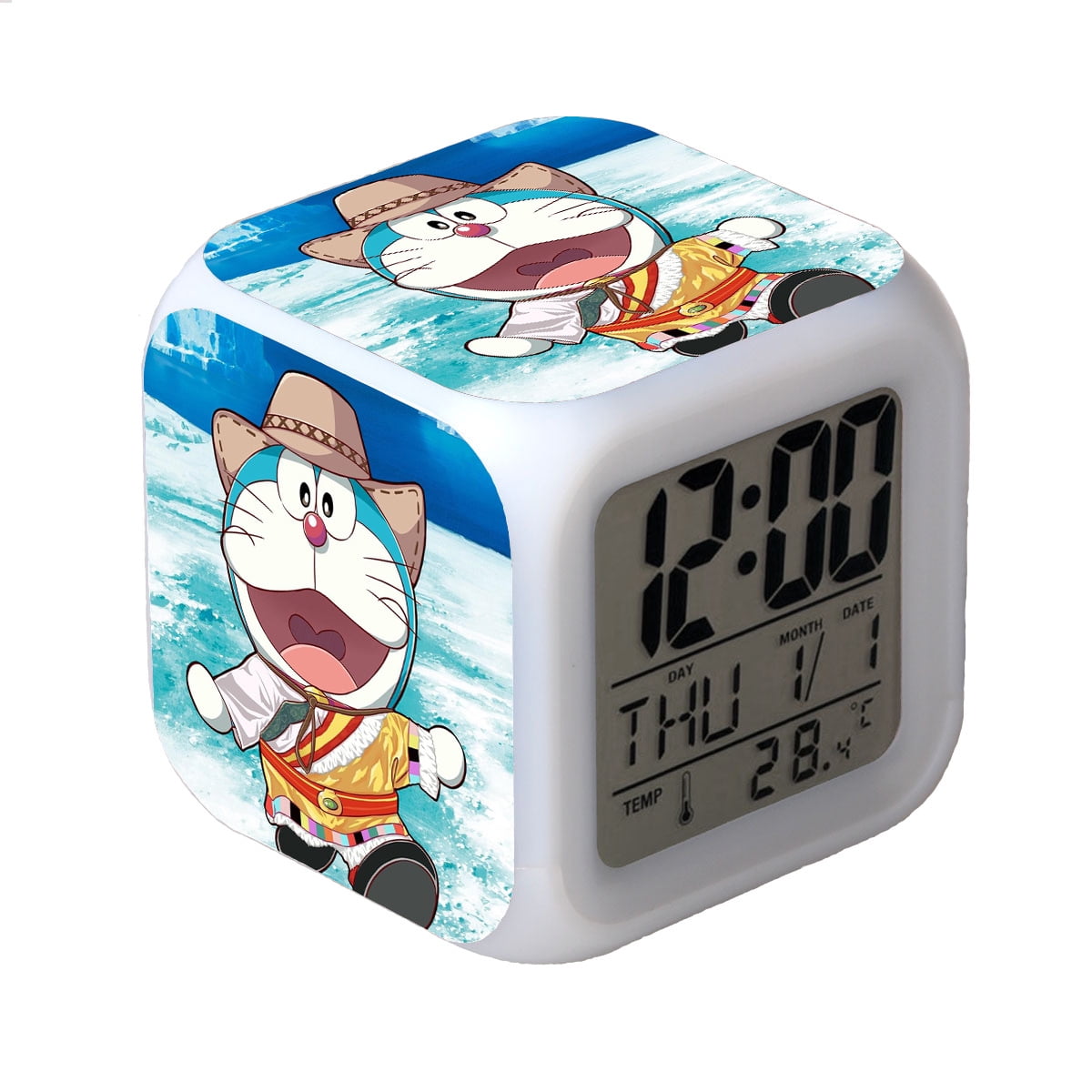 Wekity Anime Alarm Clock, 7 Colors LED Square Clock Digital Alarm Clock