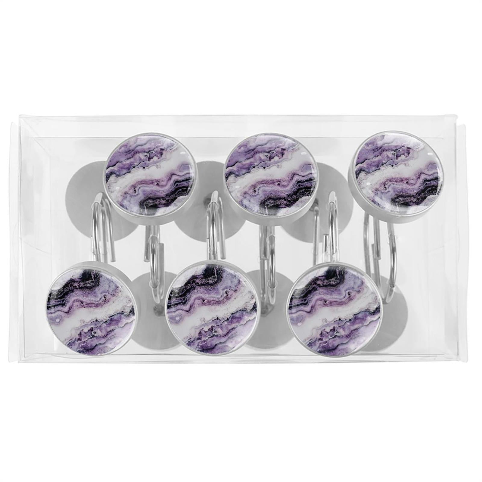 HemaKayy 12 Pcs Shower Curtain Hooks Bathroom Decorative Accessories Purple Lilac Marble