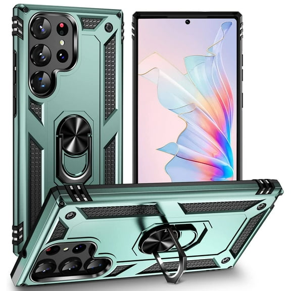 Military Grade Hybrid Case with Ring Grip for Samsung Galaxy S23 Ultra - Green