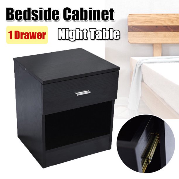 Bedside Table Bedroom Cabinet Organizer Night Stand 1 Drawers Metal Handle Nightstand Storage Stand Furniture Black Walmart Com Walmart Com