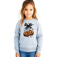 thumbnail image 3 of Halloween Sweatshirt for Women, Teens and Kids Jack-O-Lantern Pumpkin & Black Bow Sweater Gray Sweatshirt Youth Large, 3 of 5