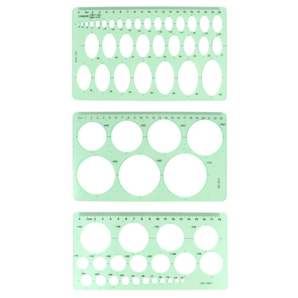 WORGEOUS 3 piezas en 1 juego de plantillas de dibujos multiusos, reglas geométricas de medición, reglas de borrador de plástico para material escolar, oficina, estudiantes (verde claro)