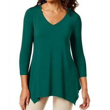 JM Collection Women's V Neck Handkerchief Hem Top Green Size Small