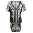 thumbnail image 4 of Pompotops Robe Longue Décontractée Mode Femme Serrée Fleurs Imprimées Sexy Col en V Profond Manches Courtes, 4 of 5