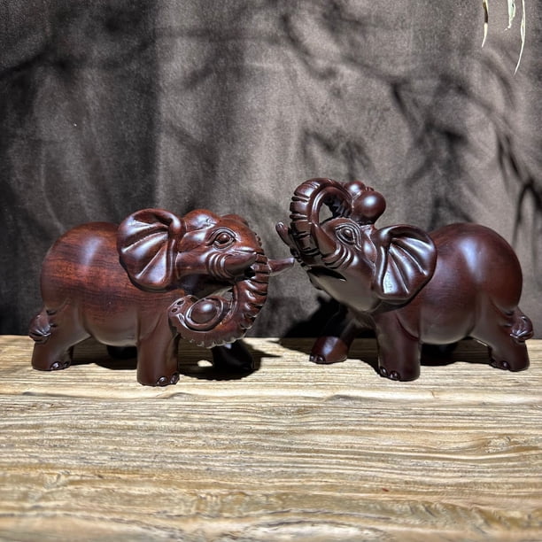 Ebony wood carved solid wood elephant figurine, a pair of elephants, a housewarming gift for the living room, a new home opening gift, or a gourd elephant.