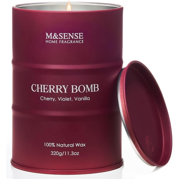 Cherry Bomb Scented Candles, Sweet Candle for Home Scented, Natural Soy Wax Cherry Blossom, Gifts for Women Mom, 11.3 oz 70 Hours Burn