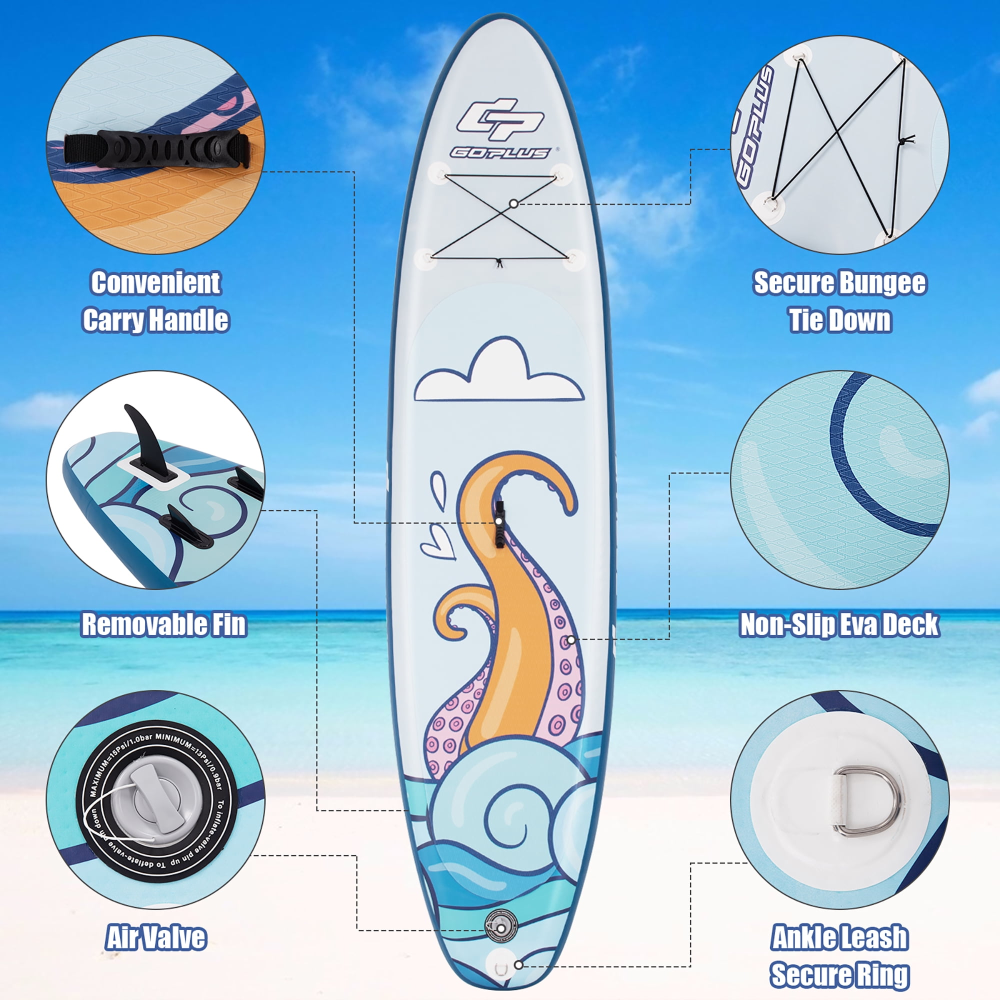 Goplus 11' Inflatable Stand Up Paddle Board Surfboard W/Aluminum Paddle Pump Blue