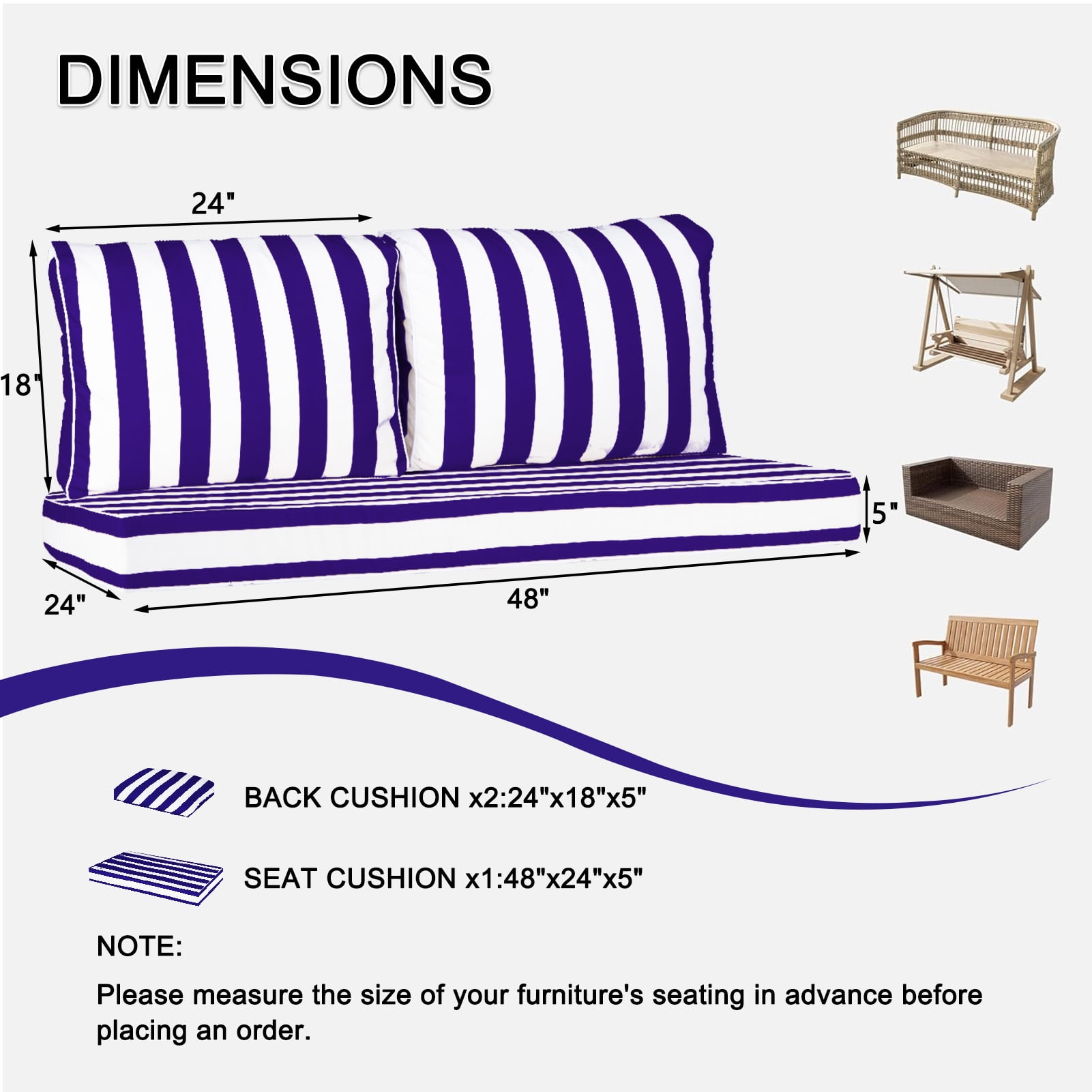 Outdoor Loveseat Cushion Set, 48 x 24, Water Repellent, Fade Resistant, Couch love seat