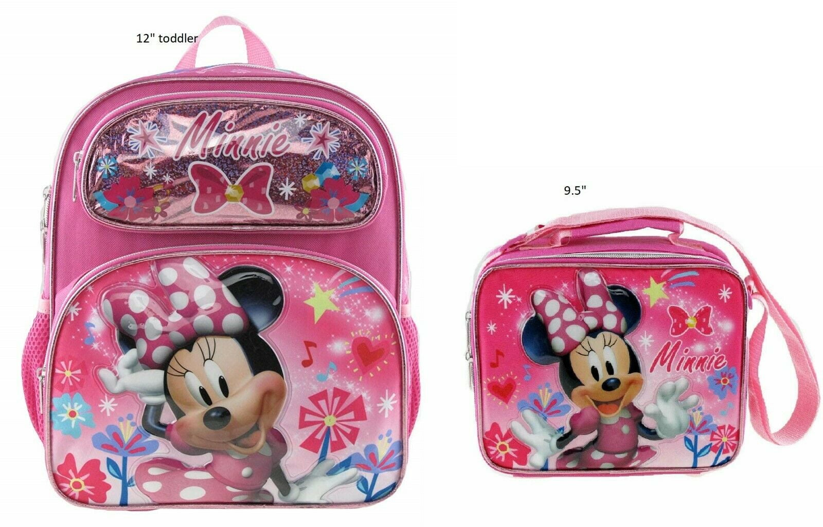 Minnie Mouse 12" Toddler Size Backpack Nice Day Plus Lunch Bag