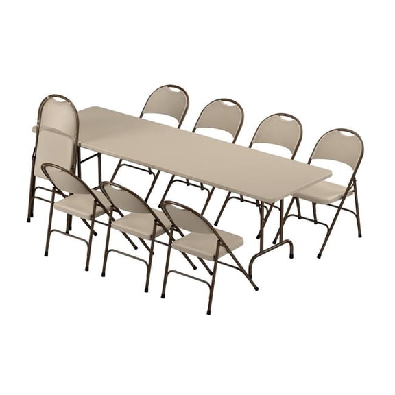 Correll R3096-8RC350-24 30 x 96 in. Plastic Resin Folding Table with 8 Folding Chairs - Mocha Granite - Rectangle