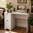 thumbnail image 2 of 43" Computer Desk with Power Outlets & 2 Drawers, Writing Studying Working Desk for Home Office, White, 2 of 9