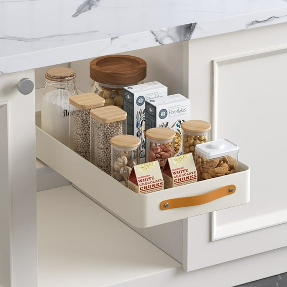 Pull Out Cabinet Organizer for Kitchen Cabinets, 9.8" W X 18.8" D Stainless Steel Sliding Drawers, Peel and Stick Slide Out Pantry Shelves Under Sink Organizers and Storage for Kitchen, Bathroom