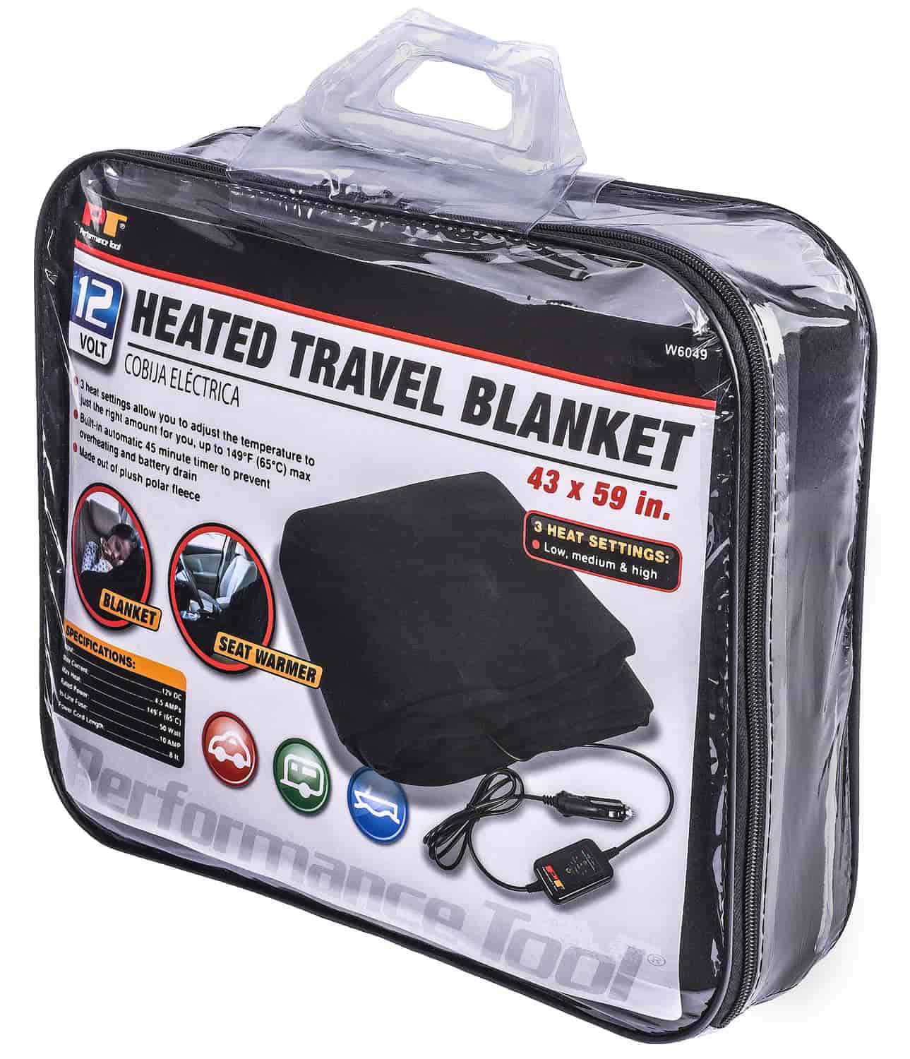 12V Heated Polar Fleece Blanket with Car Adaptor and Waterproof Bag 145 x 69cm 