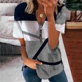thumbnail image 3 of Mujeres manga corta pullover tops verano moda casual suelta contraste color impresión cremallera mujer manga corta blusa gris M, 3 of 5