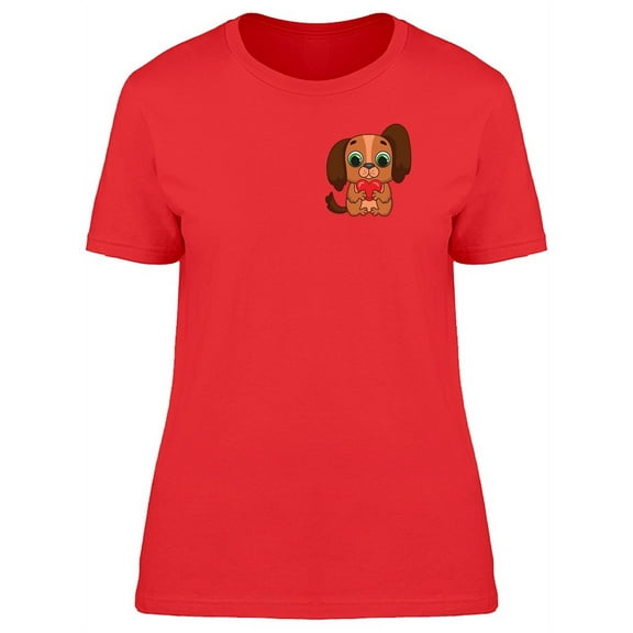 Puppy Holding Tiny Heart T-Shirt Women -Image by Shutterstock, Female XX-Large
