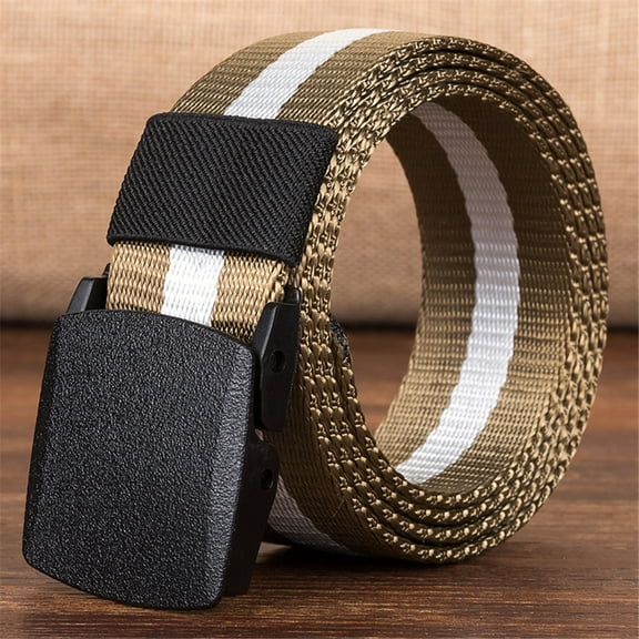 TANGNADE Mens Belts Casual Buckle Long Canvas Nylon Waist Web Belt Metal-free Security Check Belt Khaki