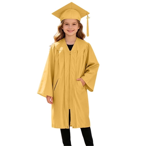 Kids Graduation Gown and Cap Set, Unisex Preschool Kindergarten Doctoral Robe with Pockets and 2026 Tassel for Girls Boys Zipper Ceremony Graduation Outfits 2-12Y Valentines Party Birthday Gifts