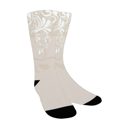 

Oriental Decor Floral Ivy Swirls Leaves Abstract Modern Frame like Artwork Image Cream Tan and White Custom Socks for Women