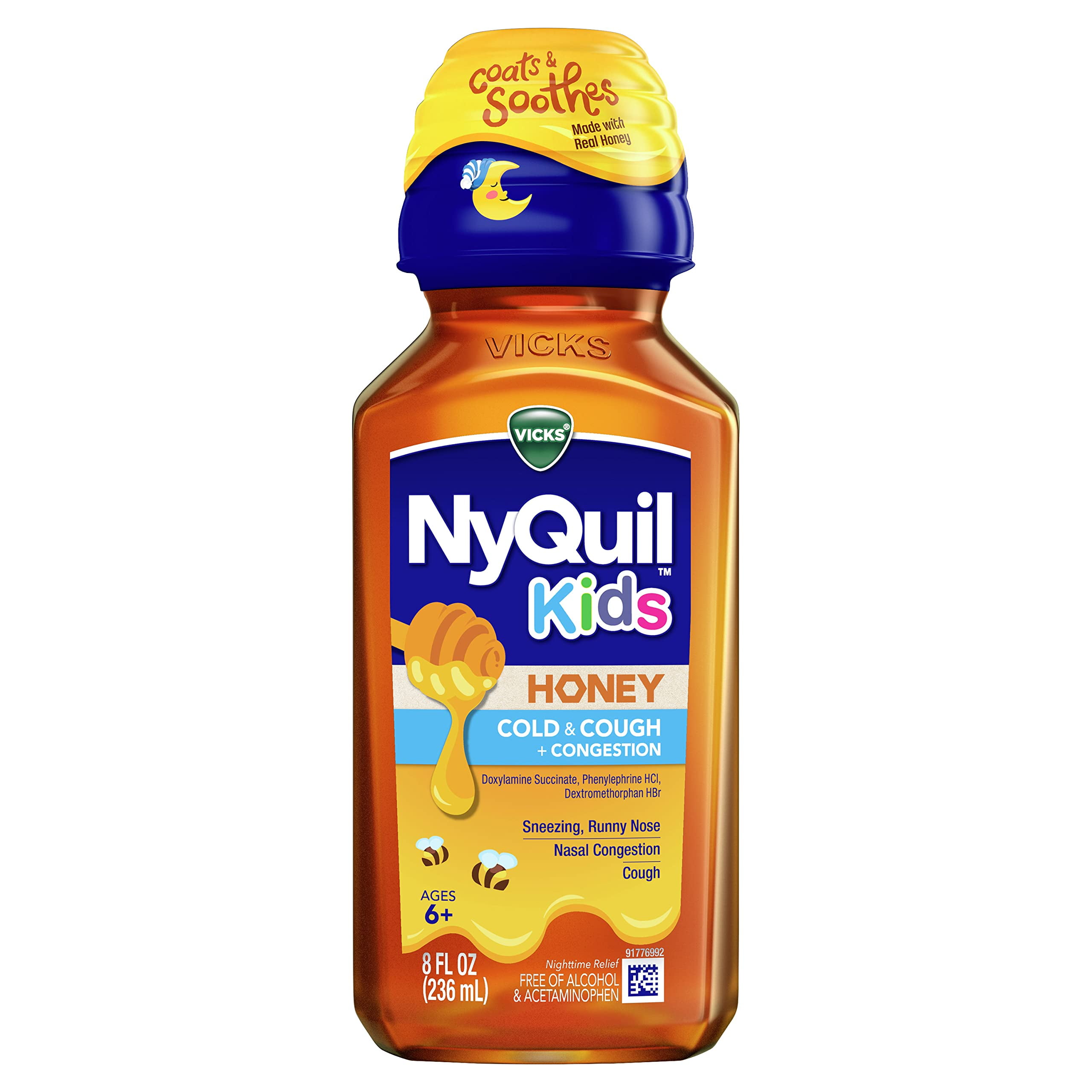 Vicks NyQuil Kids Honey Cold & Cough + Congestion Liquid Medicine, 8 fl oz