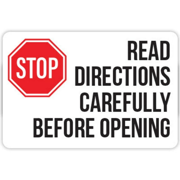 2" x 3" "Stop Read Directions Before Opening" Rectangle Labels: 250/Roll