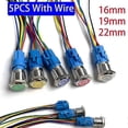 thumbnail image 2 of 5 pcs Metal Push Button Switch 12v Ring Lamp Power Symbol Waterproof LED Light Self lock reset with connector 220, 2 of 5