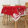 thumbnail image 3 of Nanqianyi Winter Snowflake Christmas Tablecloths 60x84 inch Rectangle, Snow Trees Elk Printed Red Table Cloths for Xmas Family Gatherings Decor, 3 of 11