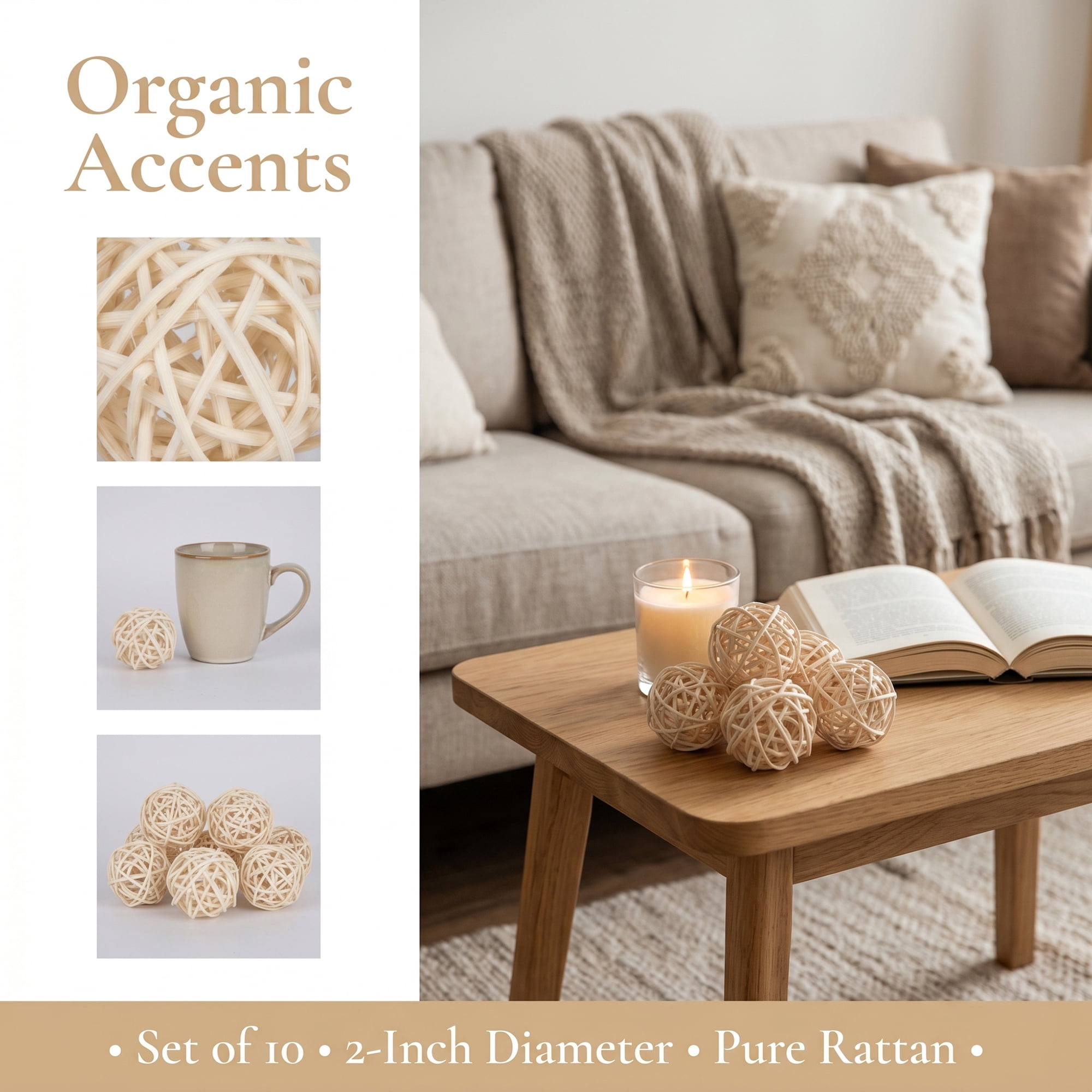 Unique Bargains 10Pcs Rattan Balls for Lights Wicker Spheres Orbs Beige 2"x2"x2"