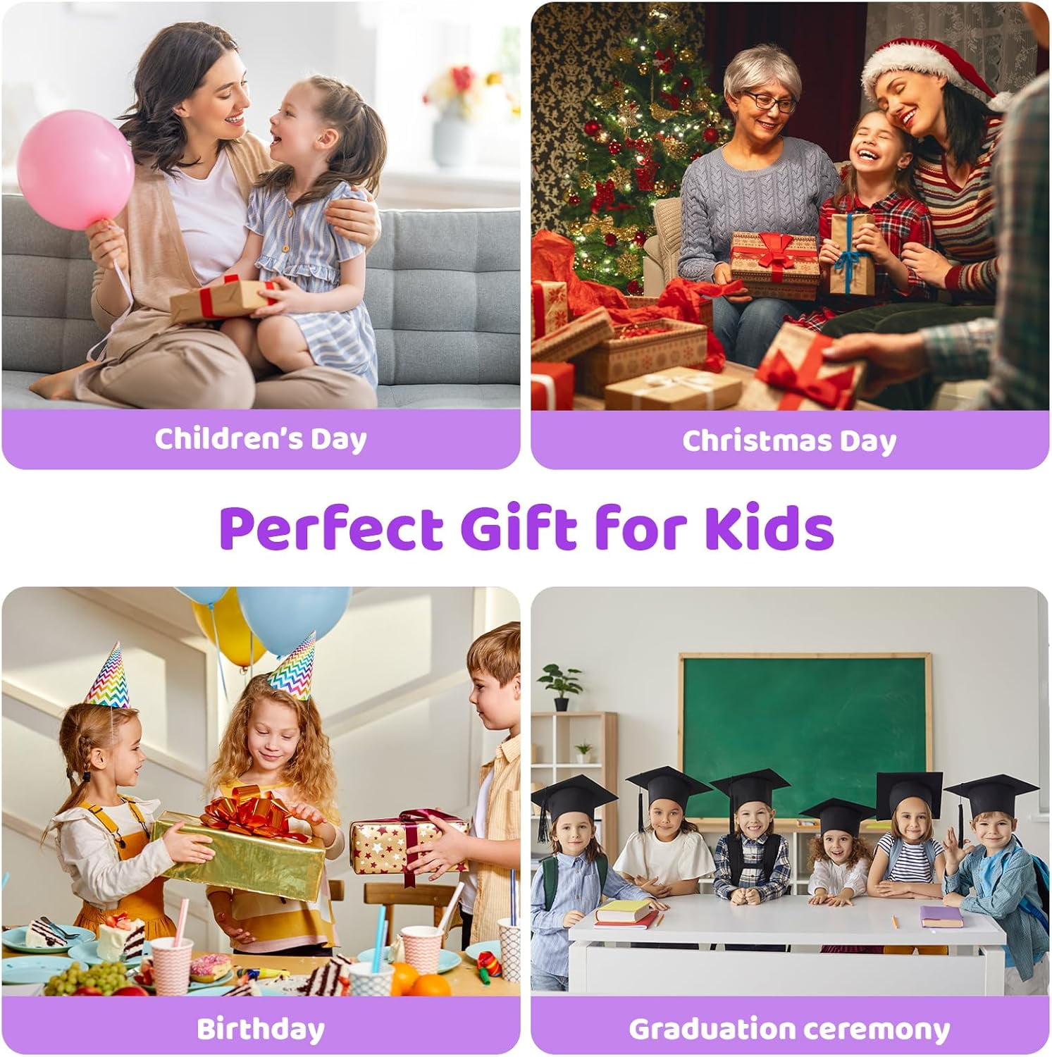 Kids Tablet 7 inch, Android 13 Tablet for Kids, 8GB RAM+64GB ROM (Expand to 128GB), Parental Control, Kids Software Pre-Installed, Dual Camera, Android Learning Tablet with Proof Case (Purple)