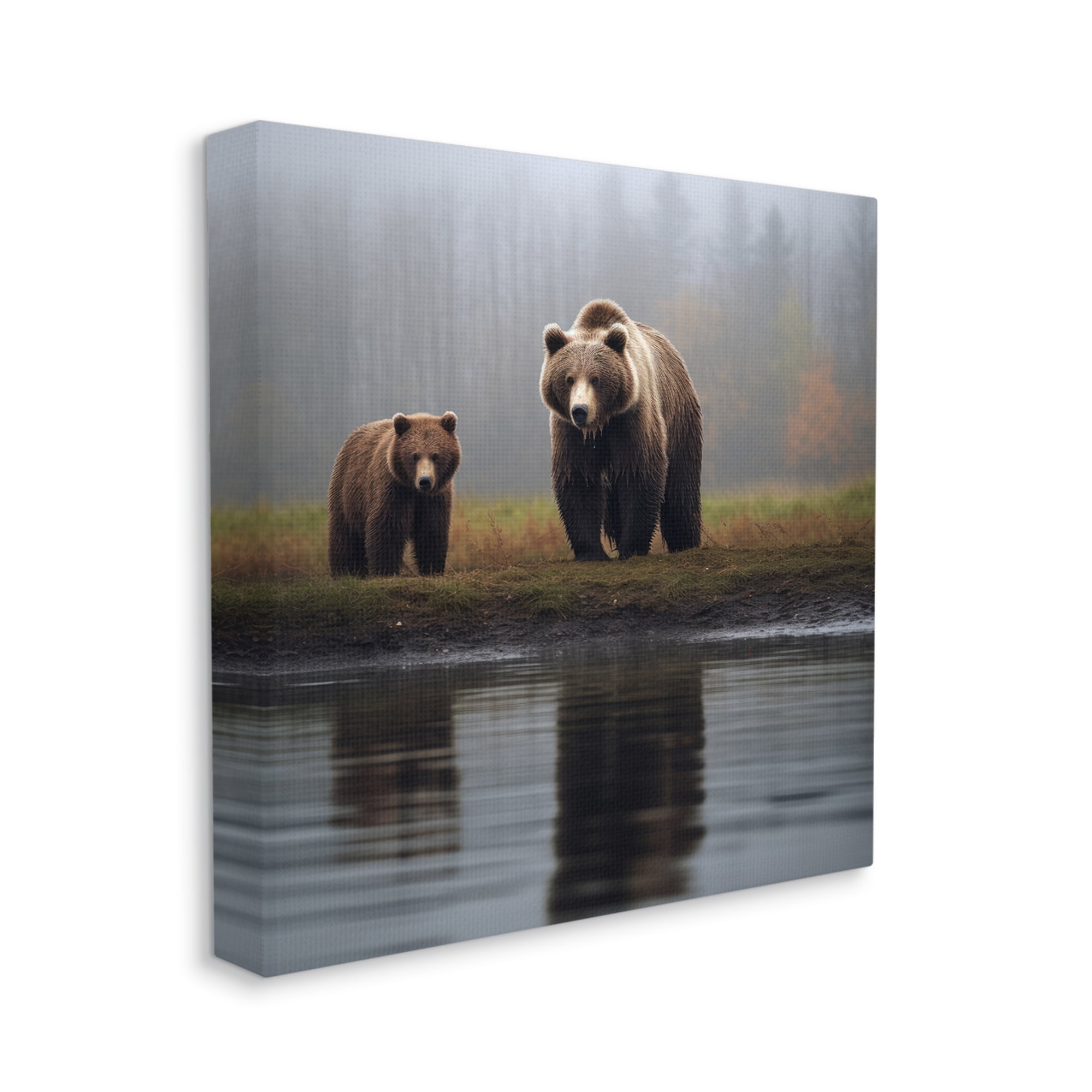 Stupell Industries Bear & Cub at Lake Animals & Insects Painting Gallery Wrapped Canvas Art Print Wall Art, 17 x 17