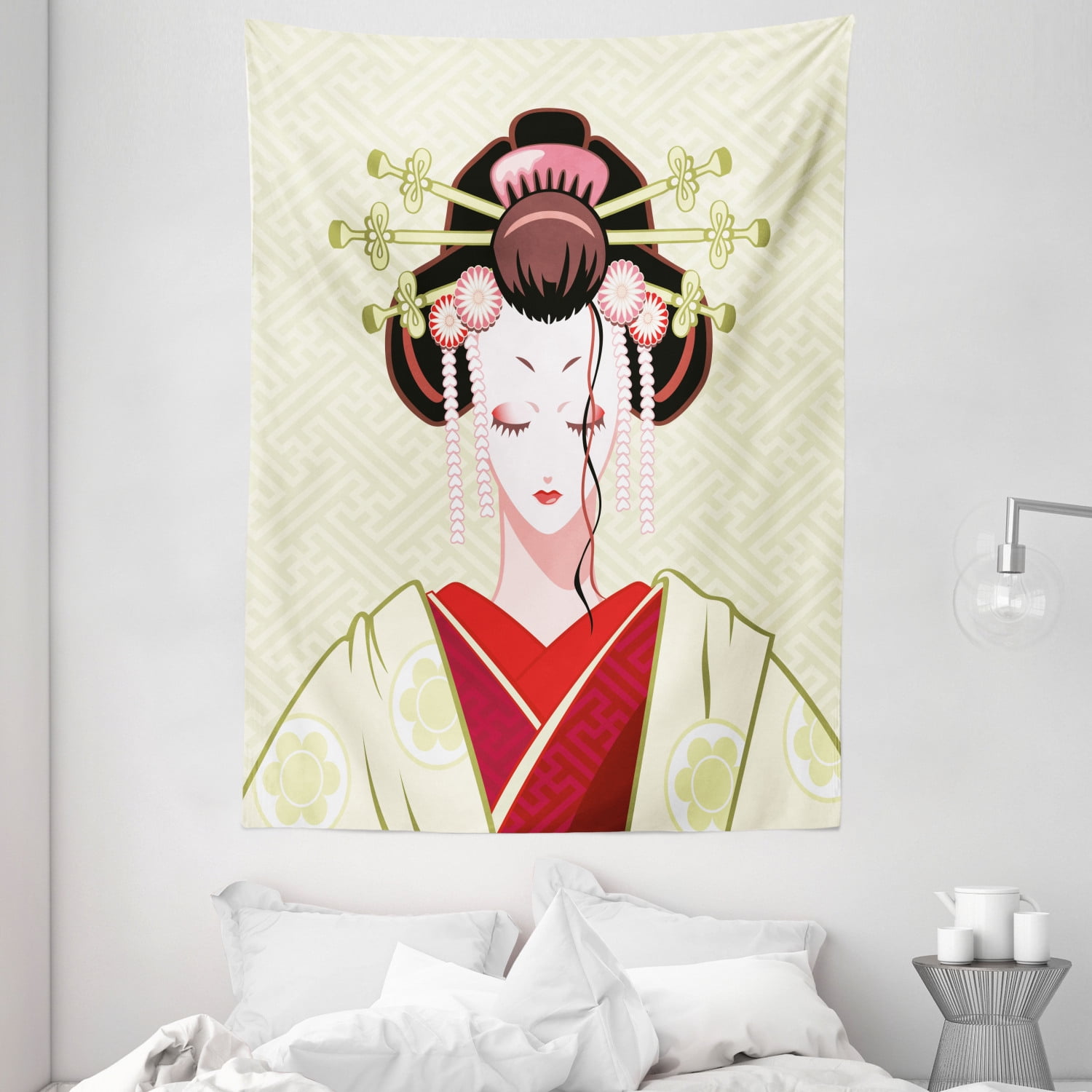 Japanese Tapestry, Geisha Woman Portrait Traditional Asian Kimono Maiko
