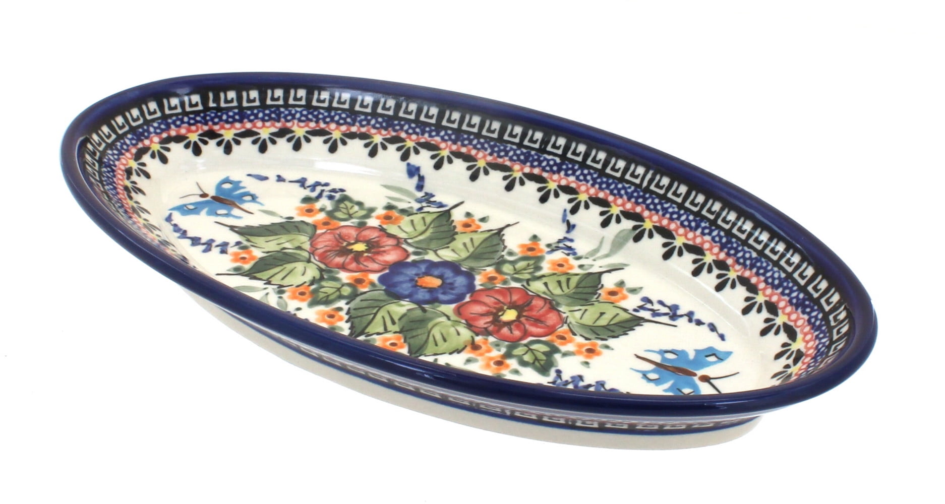 Blue Rose Polish Pottery Floral Butterfly Small Oval Platter Walmart