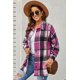 thumbnail image 4 of ABPHQTO Chaqueta camisera abotonada con estampado de rosas a cuadros para mujer, 4 of 5
