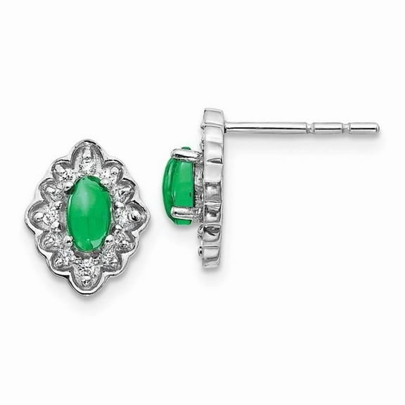 Primal Gold 14 Karat White Gold Diamond and Cabochon Emerald Earrings