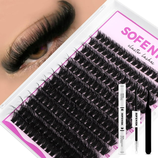 Kit de racimos de pestañas SOFENIDA 80D, esponjosos, rizados de 10 a 18 mm en D