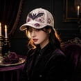 thumbnail image 4 of 3D Halloween Embroidered Baseball Cap, Pumpkin Ghost Embroidery Cotton Fall Hat for Women, Adjustable Baseball Cap for Fall Halloween Party Gift(Bat), 4 of 5