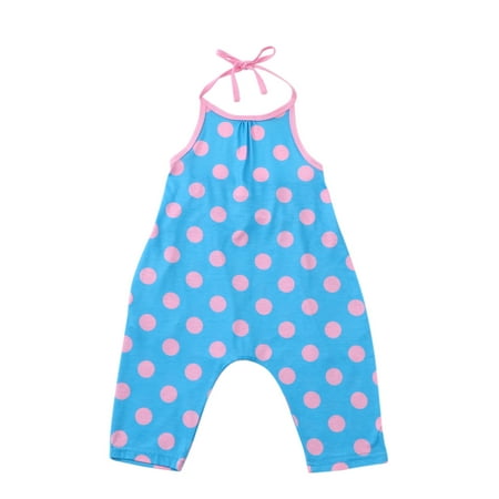 

Colorful Polka Knot Print Sleeveless Romper for Toddler Baby Girl Kids Halter Neck Strap Jumpsuit Graphic One Piece Summer Clothes Outfits