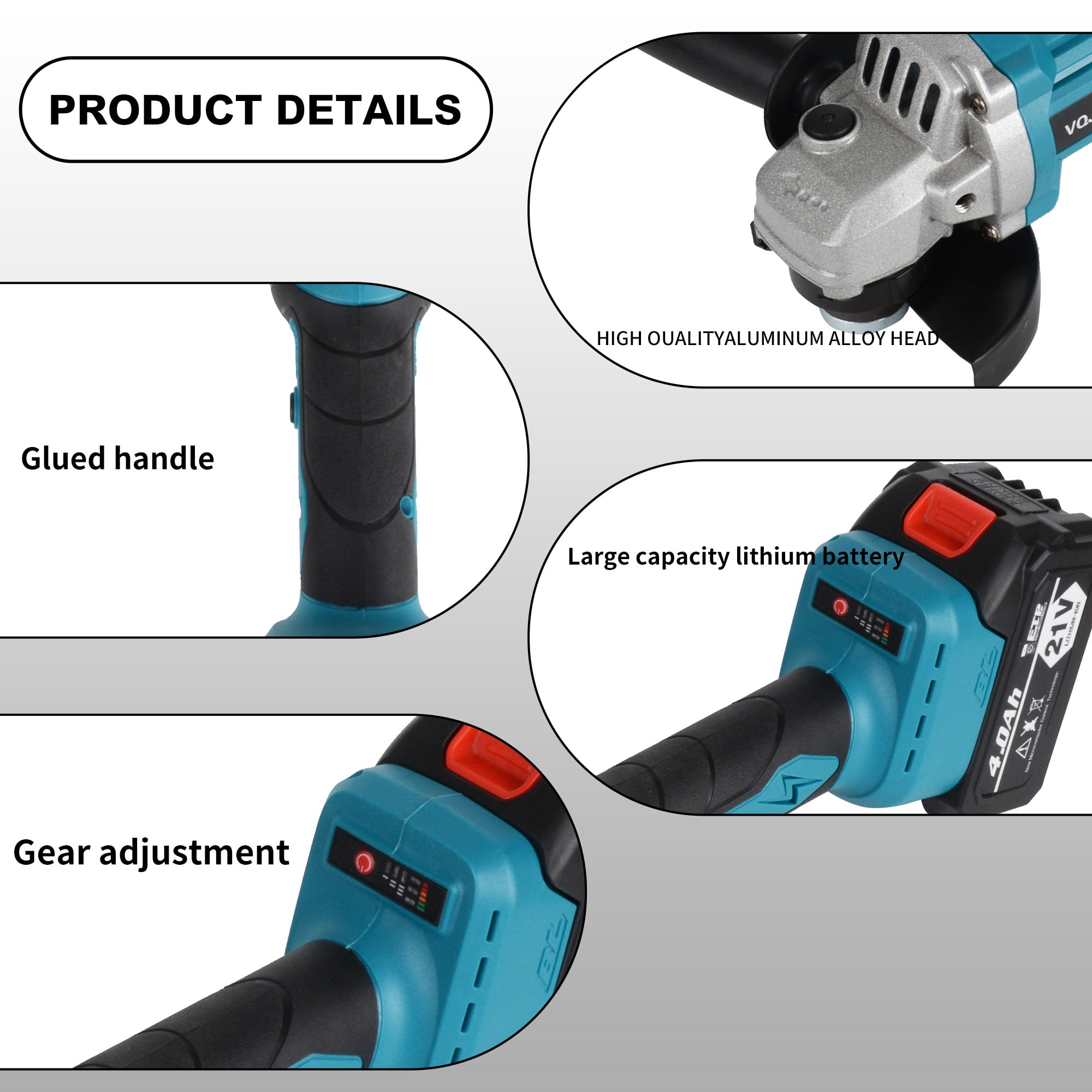 Euur 21V Cordless Angle Grinder, 4.0Ah Battery & 2A Fast Charger, 12000RPM Brushless Motor, Power Angle Grinder with Cutting & Grinding Wheels, Flap Discs for Wood Metal & Rust Removal
