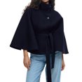 thumbnail image 2 of Wutalume Women's Fashion Solid Color Hooded Button Up Belted Trench Coat Jacket, Classic and Elegant Outerwear for Office and Casual Occasions,Navy XL, 2 of 6