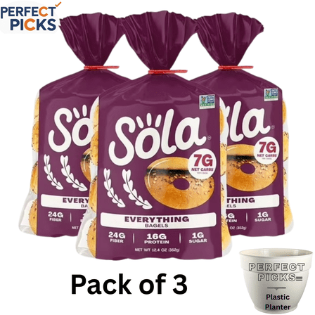 Sola Bread Wheat Everything Bagels, Non-GMO, 12.4 oz, 4 Count ( 3 Pack )