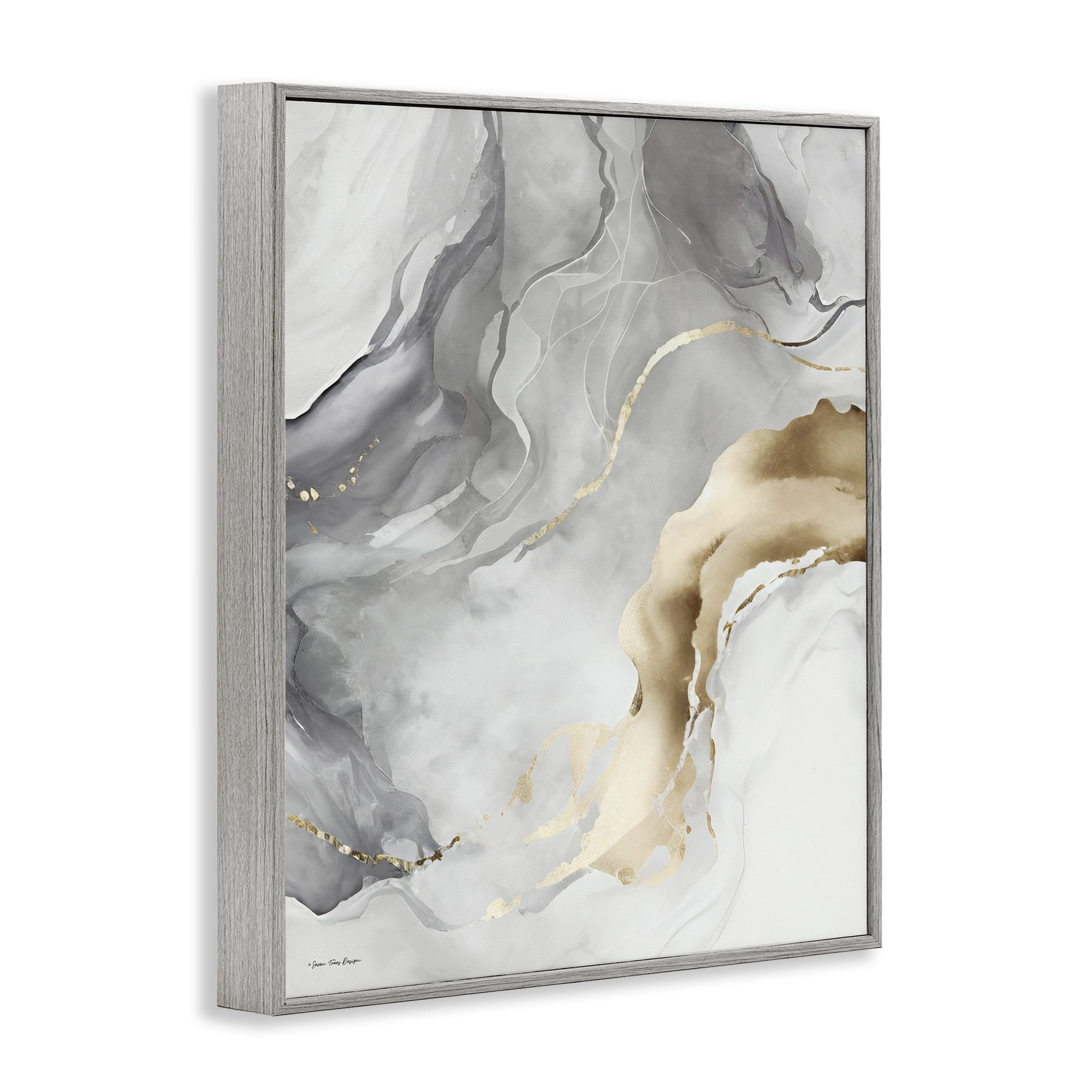 Stupell Industries Marbled Grey & Glam Abstract Painting Gray Framed Art Print Wall Art, 24 x 30