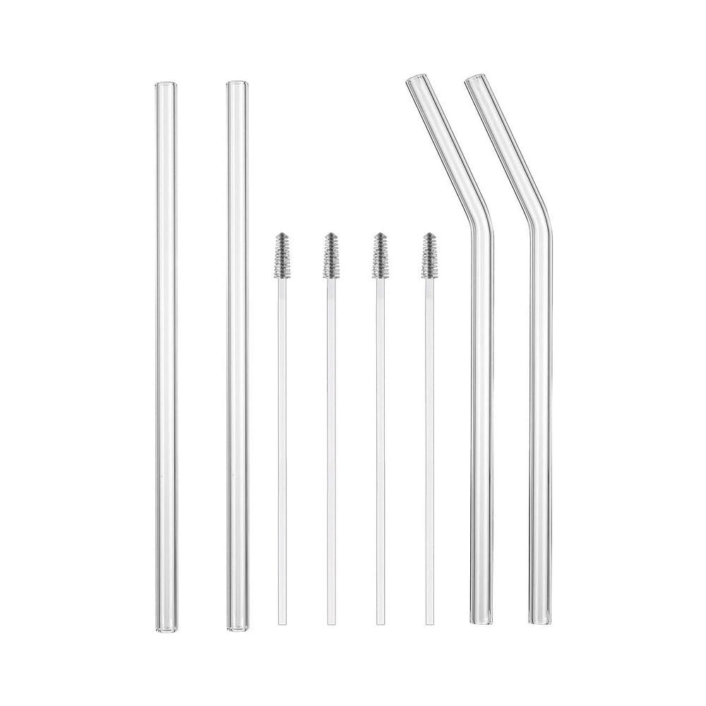 Reusable Glass Straw 2 straight 2 curved and 4 brushes