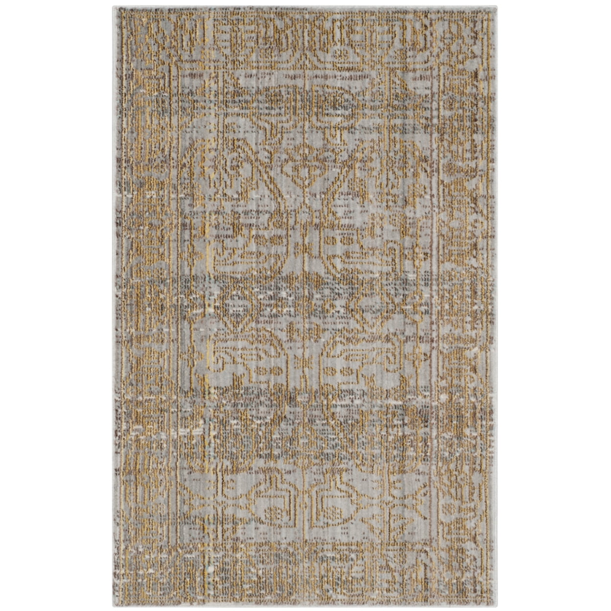 SAFAVIEH Valencia Julian Overdyed Polyester Runner Rug, Grey/Gold, 2'3" x 10'