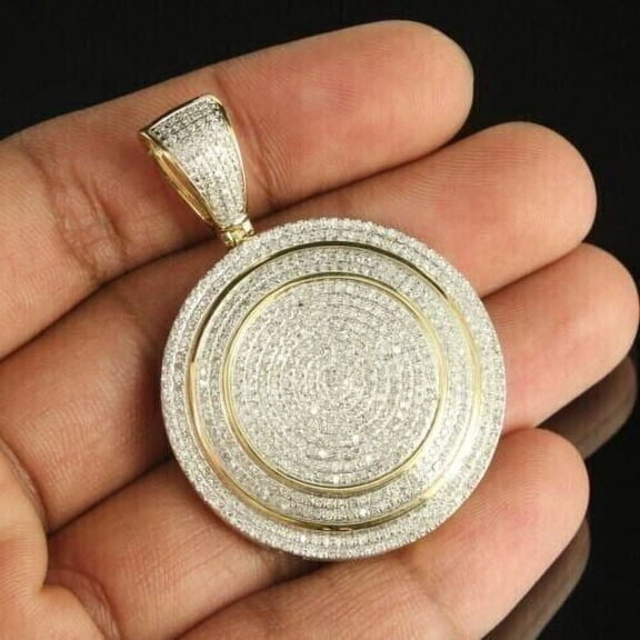 1.50Ct Round Cut Real Moissanite Cluster Charm Pendant 14K Yellow Gold Over